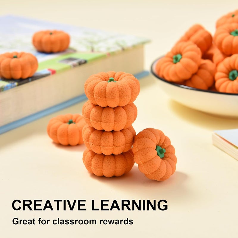 DOMG 40Pcs Halloween Pumpkin Erasers for Kids Bulk, 3D Mini Pumpkin Pencil Erasers Bulk for Classroom Prizes Party Favors Goody Bag Filler Gifts - Image 4